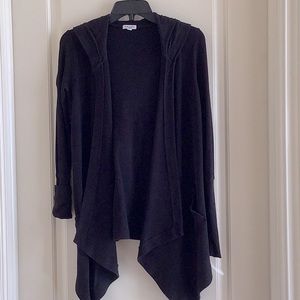 Splendid soft and cozy black knit open drape sweater with hood